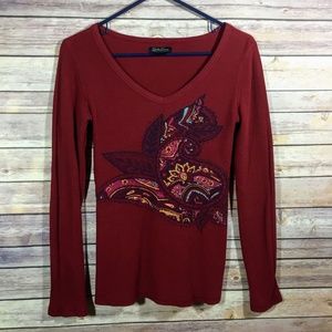 Lucky Brand Waffle Knit Thermal Top Paisley Print